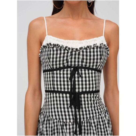 FOR LOVE & LEMONS Georgia Gingham Midi Dress in Black M - Picture 3 of 8